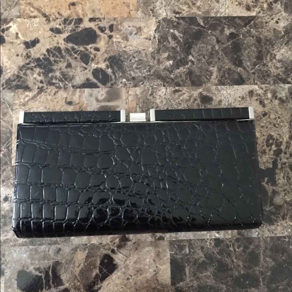 Loft black clutch croc print